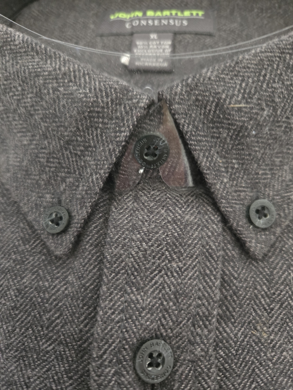 NWT John Bartlett-Consensus Men's XL - Dark Gray Herringbone Button-Down Shirt - Picture 2 of 7